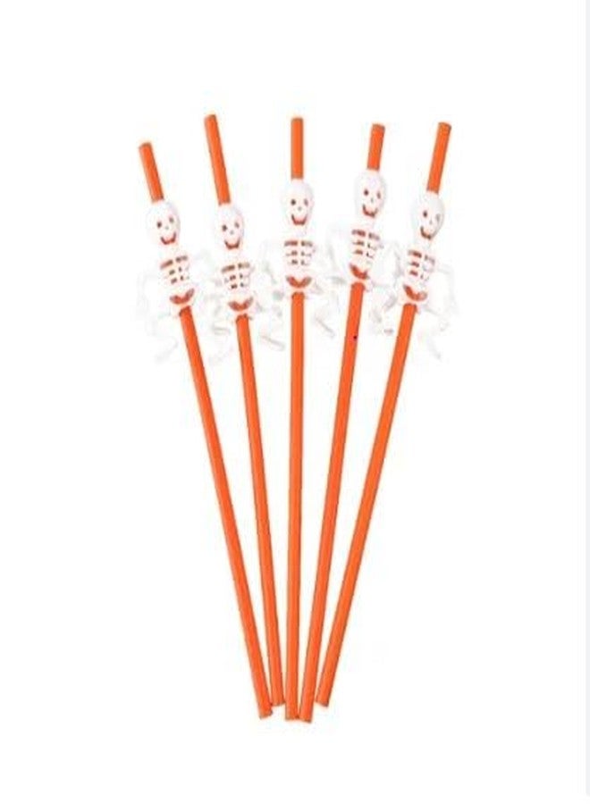 LUDALY Halloween Skeleton Straws,Halloween Party Straws,Halloween Drinking Straws,Halloween Party Favors Decorations Supplies,Pack of 5 (Orange) - Image 1